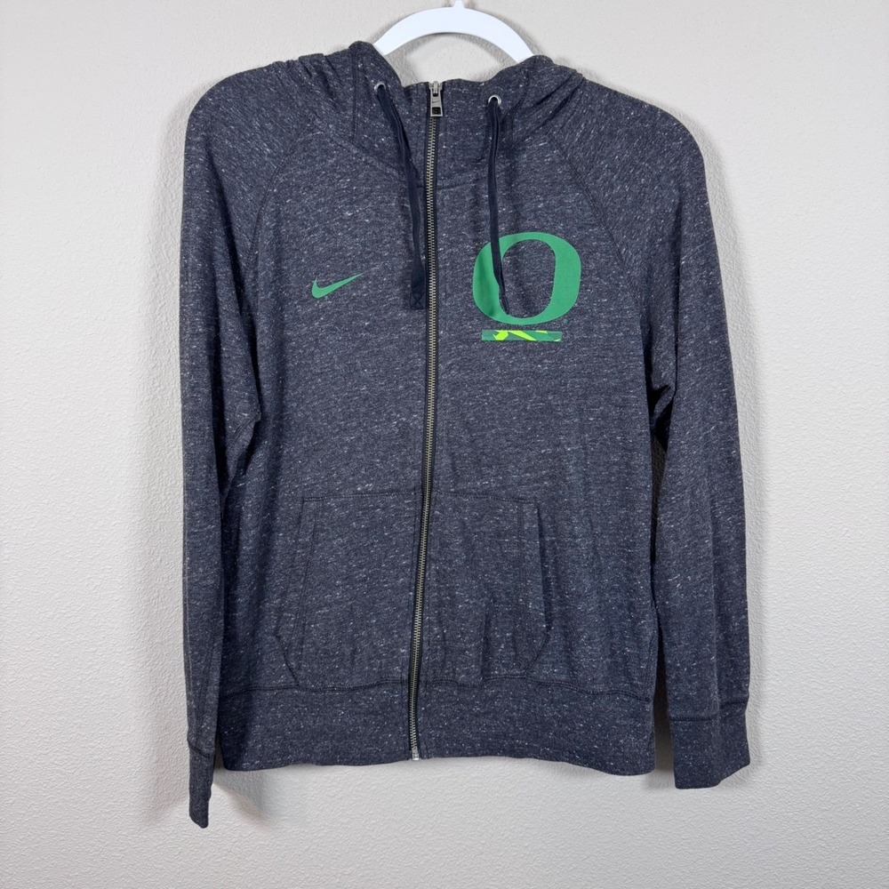 Nike Oregon Ducks Women's Med Full Zip Hoodie Charcoal Grey Heathered Sweatshirt - Picture 2 of 7